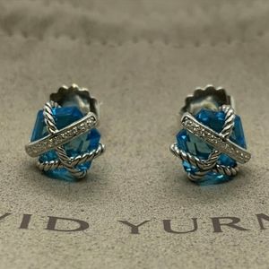 David Yurman Blue Topaz Cable Wrap Earrings